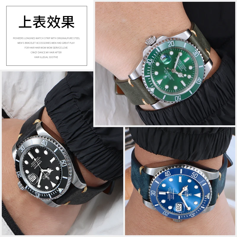 Совместим с Rolex Submariner (зеленыйчерный), Daytona, коллекция Cellini — быстросъемный ремешок для часов из натуральной телячьей кожи (art.: 3920cfd01f16b) - 3920cfd01f16b