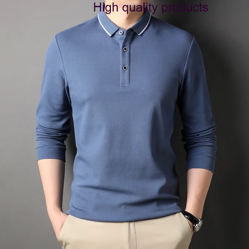 

Рубашка-поло мужская с длинным рукавом, классическая сорочка из шелка тутового шелкопряда, в стиле смарт-кэжуал, однотонная, 3XL, весна-осень