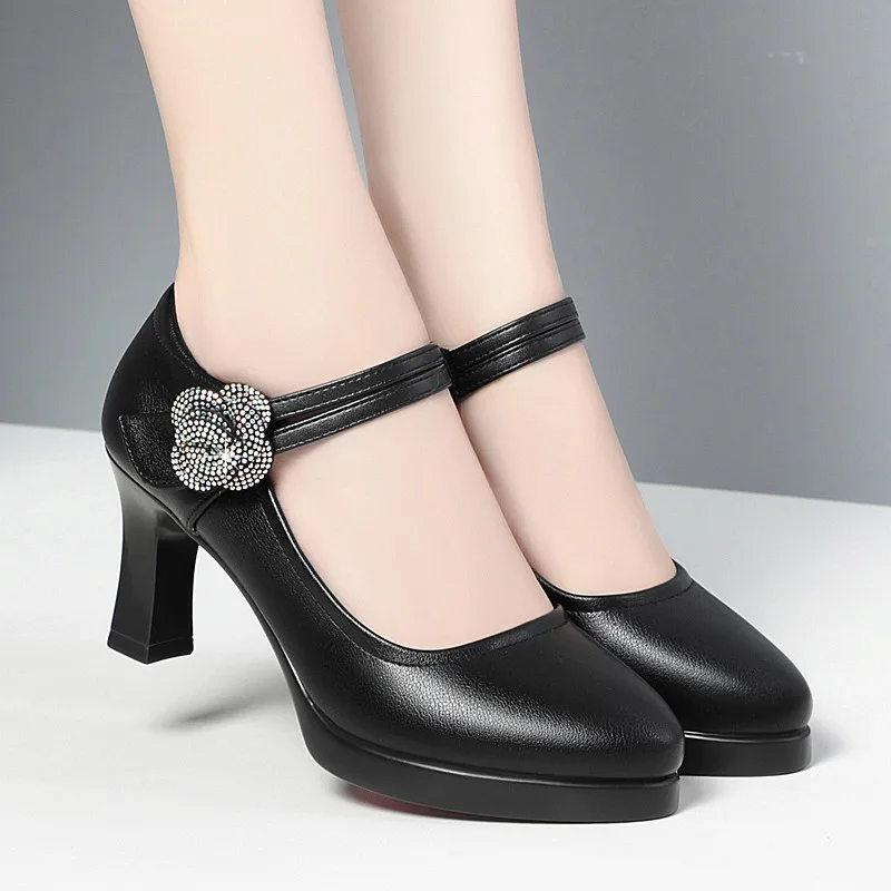 

2023 New 7cm 9cm High Heels Party Women Shoes Woman Platform Flower Buckles Heels Women Comfort Black Pumps Shoes Talon Femme