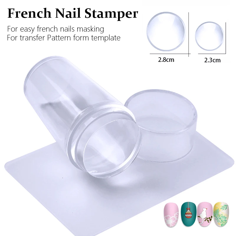 French Nail Stamper With Scraper Jelly Stamp Silicone head for Nails Mold Manicuring Kits Nail Art Transparent Nail Stamping set