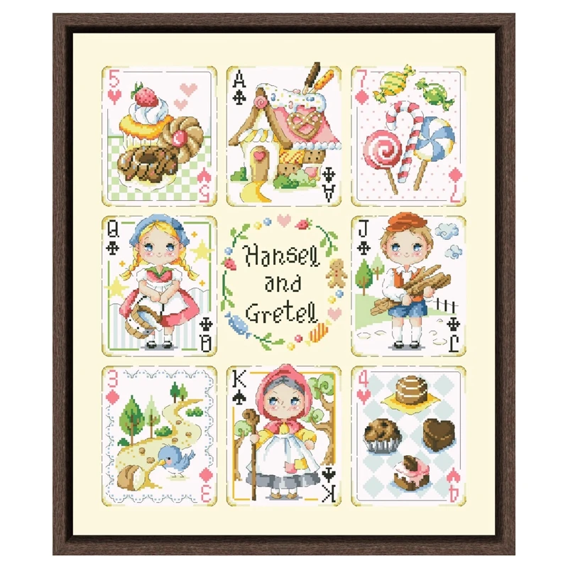 

Cards of Hansel and Gretel cross stitch kit cotton thread 18ct 14ct 11ct light yellow canvas stitching embroidery DIY