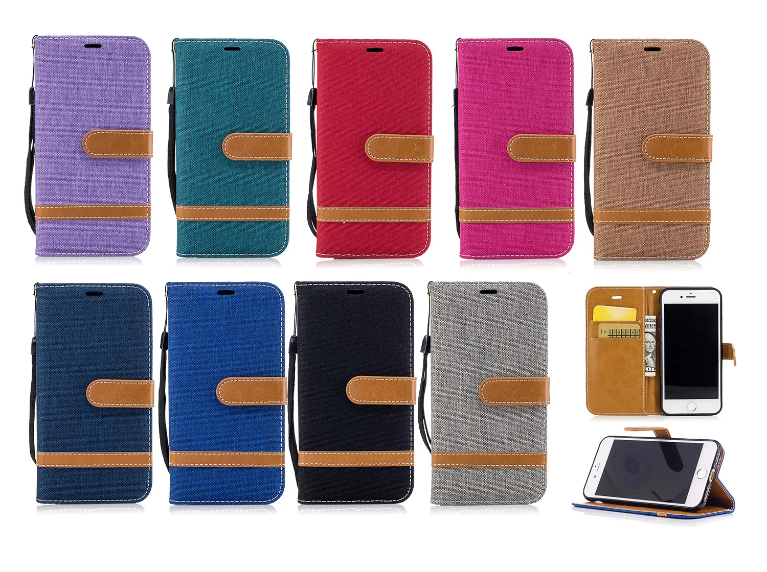 

10pcs Denim Leather Card Case for iPhone 14 13 12 Pro Max Plus Mini 11 X XS XR 8 7 Case Cover