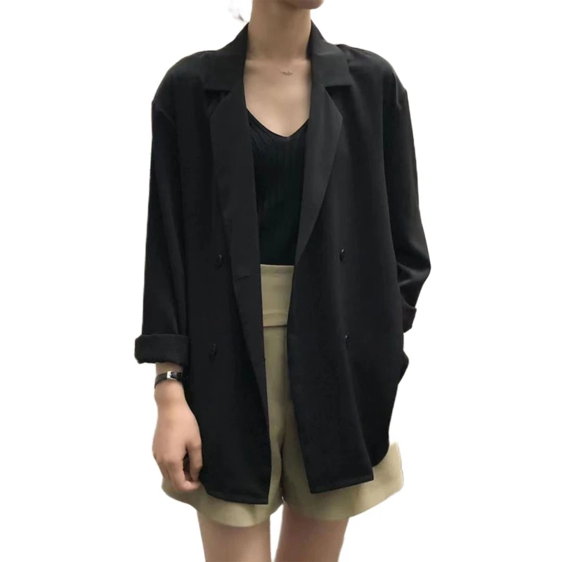 

Women Roll Long Sleeve Thin Blazer Jacket Lapel Button Lightweight Cardigan Coat