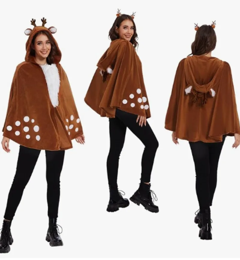 Рождественский женский костюм оленя Рождественская вечеринка снежный лось плащ