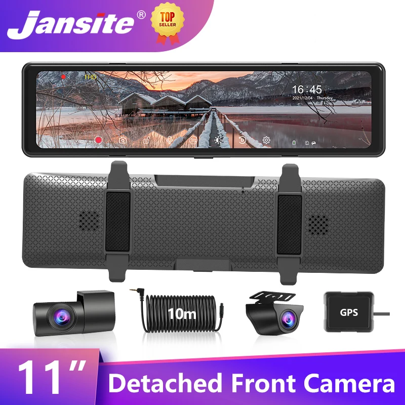 

Jansite 11" Detachable Front Camera Car DVR Video Recorder Rear View Mirror 1080P WDR Dash cam GPS Track Playback Sony IMX307
