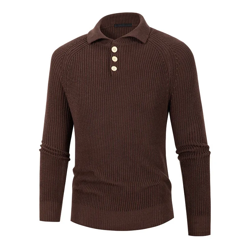 WEILUO Knitted Sweater Men's Long Sleeve Quarter-Button Sweater, Pullover Black Vintage Sweater Mens Sweater