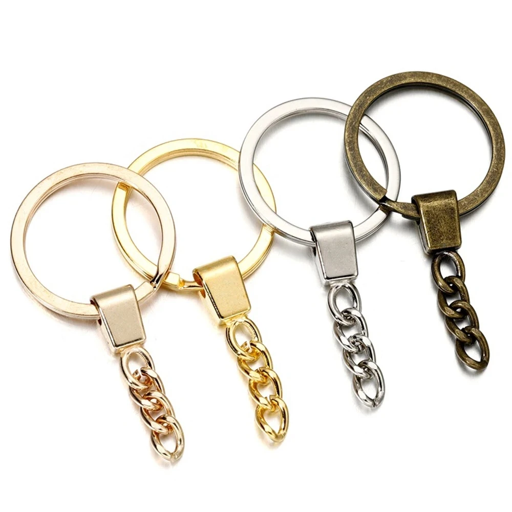 

5pcs/lot 30mm Key Ring Rhodium Gold Plated Key Chain Long Round Split Keychain With Short Chain Keyrings DIY Jewelry Wholesale