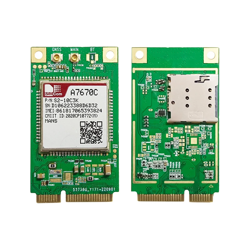 

SIMCOM A7670C-MANS PCIE B1/B3/B5/B8/B34/B38/B39/B40/B41 CAT1 4G module Support GPS A7670C Board