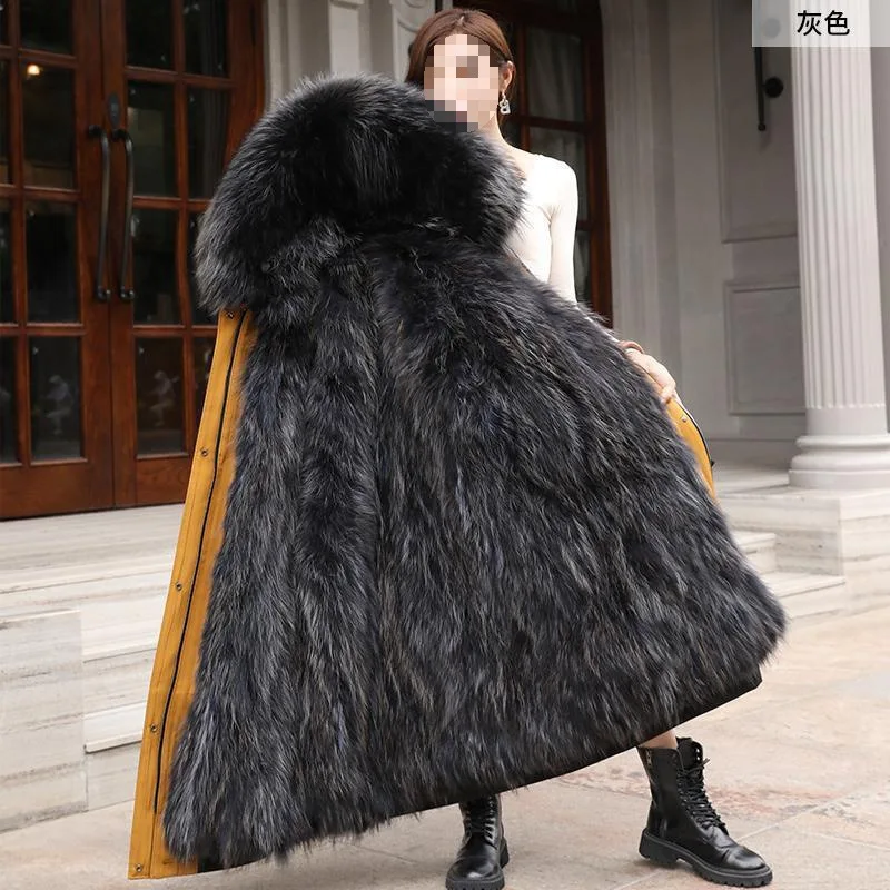 Lady warm winter coat natural raccoon fur collar noble and smart luckyParkaLighter and warmer than rabbit hair