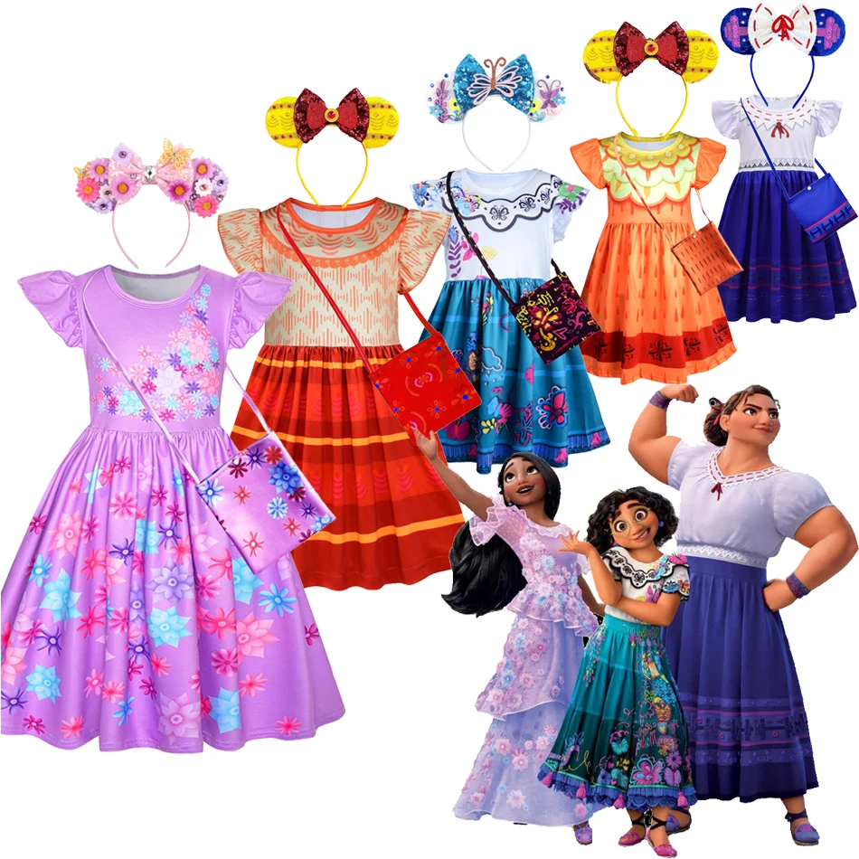 

Birthday Encanto Disney Charm Costume Isabela Children Princess Dress Girl Mirabel Floral Print Fly Sleeves Robe Summer Clothes