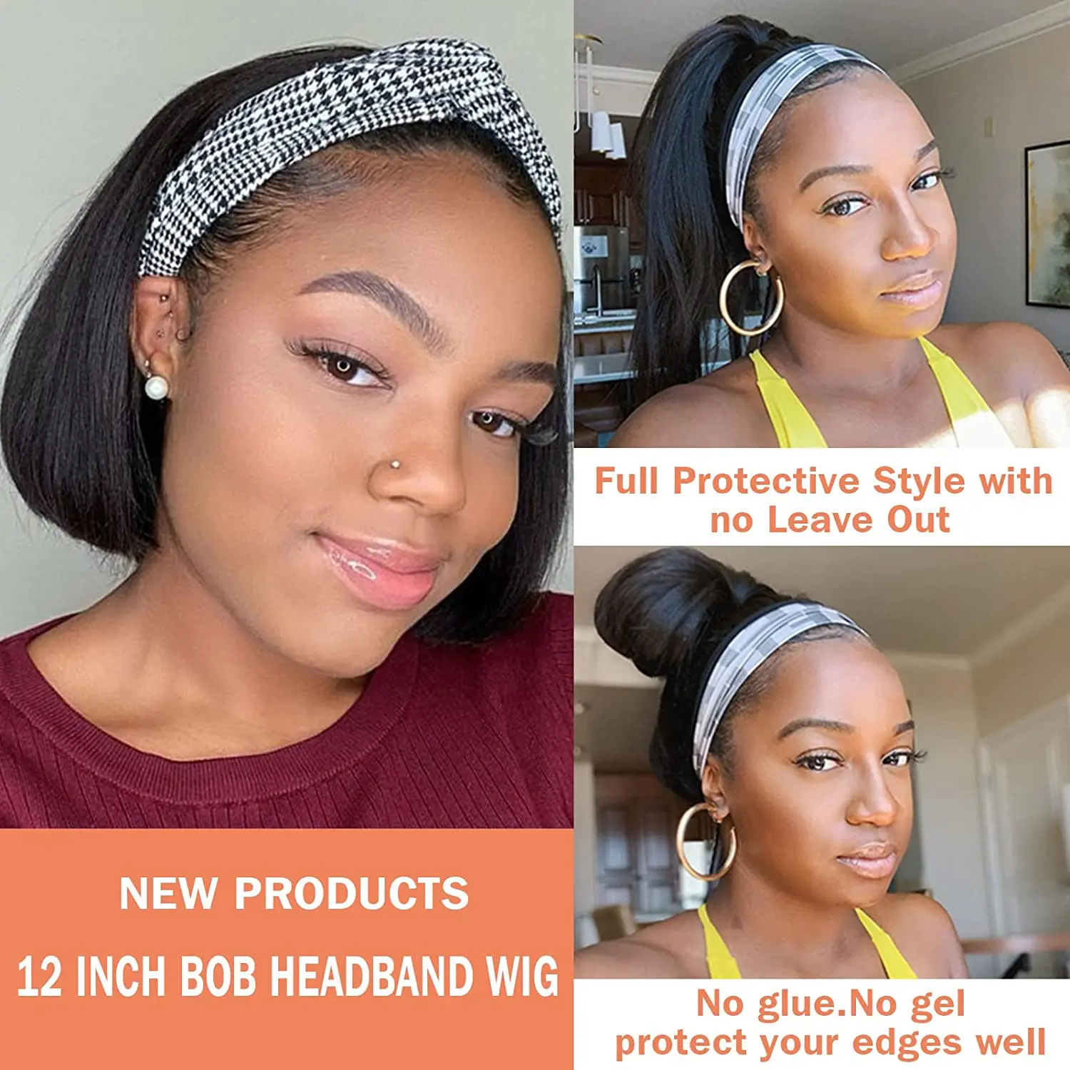 10 Inch Short Straight Bob Headband Synthetic Wigs for Women Natural Black High Temperature Fiber Daily Party Cosplay Bob Wig