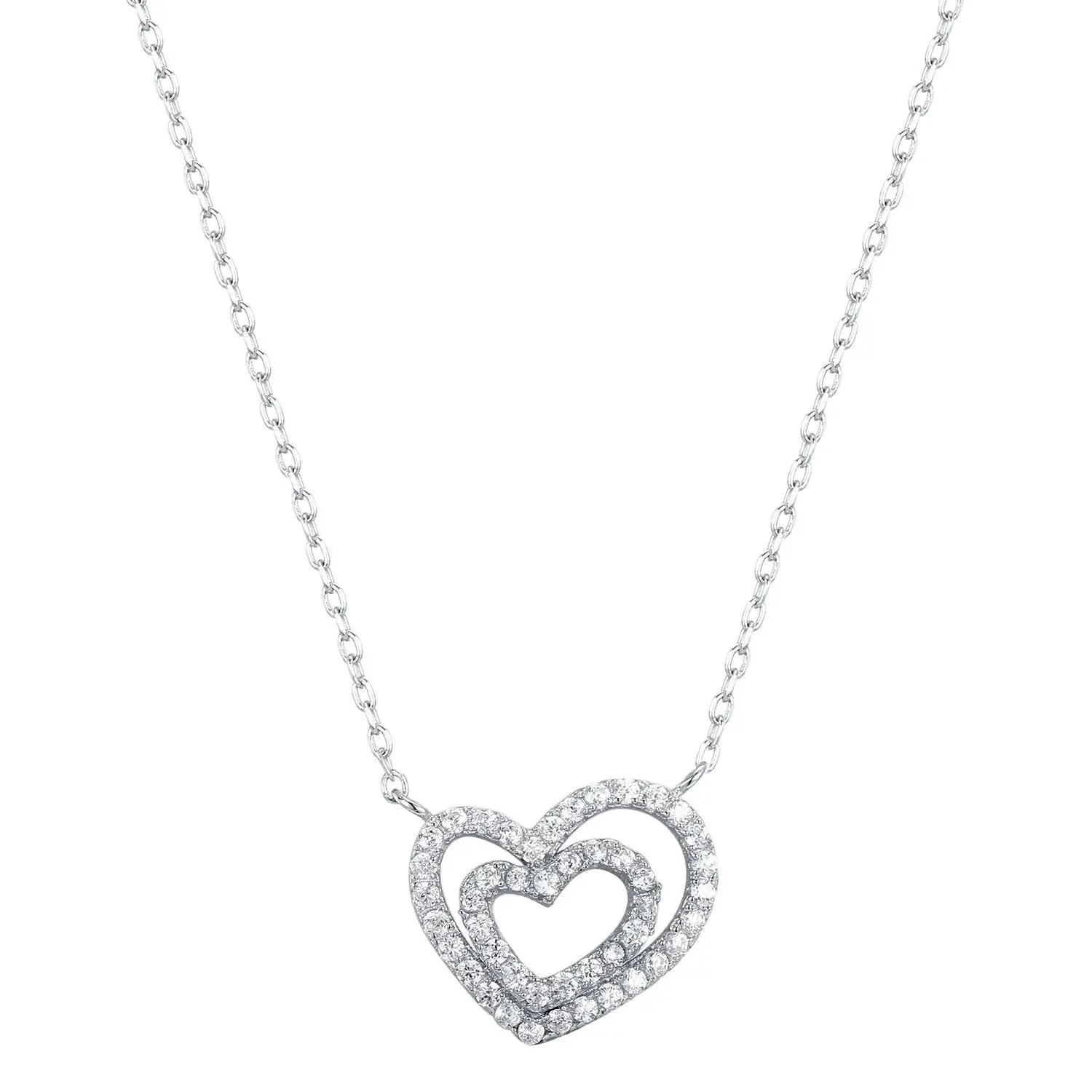 

Лидер продаж, серебро 925s, Высококачественная подвеска с двойными стразами love, простое женское ожерелье высокого качества