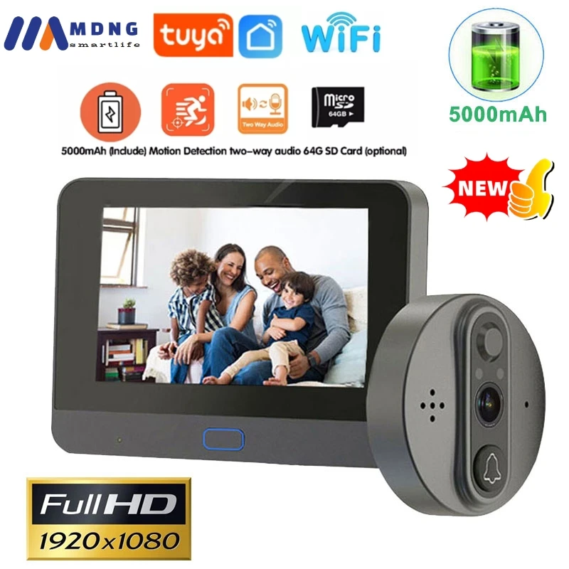 Tuya Smart Home Digital Peephole Door Viewer WIFI Wireless 4.3 Inch LCD 1080P Video Intercom Doorbell Camera PIR Motion Detect