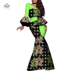 Африканский стиль базин богатые платья для женщин комплект из двух предметов Женские топы с длинным рукавом и длинная юбка с Африканским принтом женский WY2423