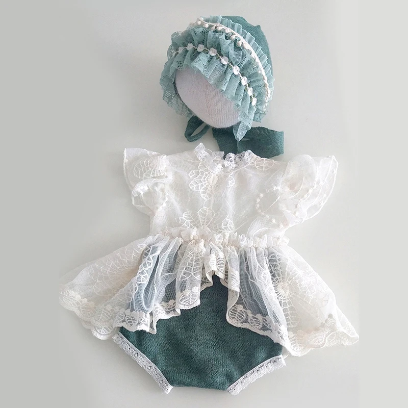 newborn  photography  girls outfits  baby 0-3 clothes Hat and skirt set one-piece garment summer wool and lace stitching