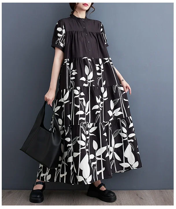 Женское летнее платье-макси с коротким рукавом и цветочным принтом