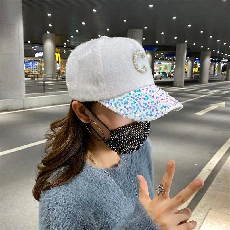 2024 НОВЫЕ Женские Шапки для Девочек с Блестками и Стразами Бейсболка Буквой C