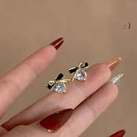 south korea fashion gold stud dainty bow dangle drop crystal earring jewelry simple minimal women gift bridesmaid bride