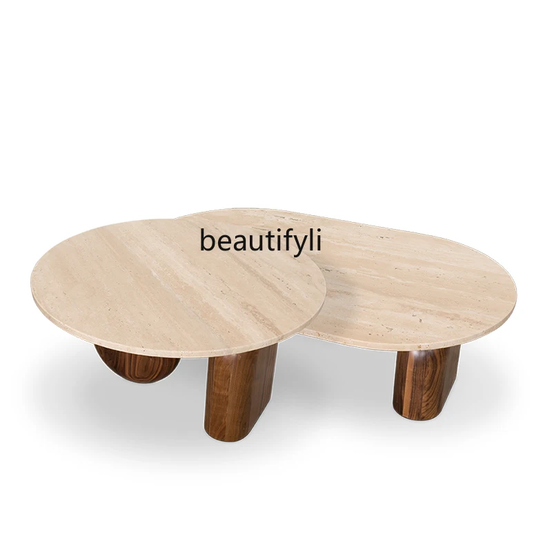 Журнальный столик из натурального желтого пещерного камня ваби-саби