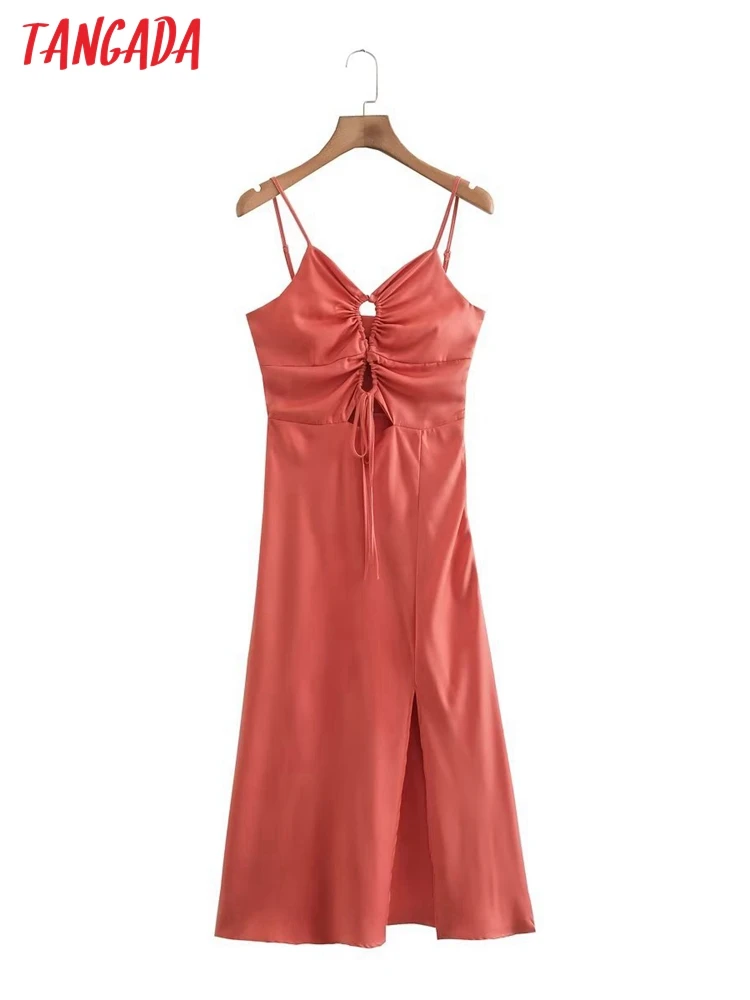 

Платье-миди женское атласное на бретельках, без рукавов