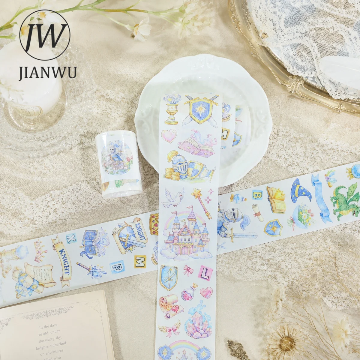 JIANWU 60мм*200см Красивая декоративная лента с изображением рыцарей, сказочного замка и пейзажей для коллажей, скрапбукинга и творческого оформления дневников. (art.: 3920dd0638c26) - 3920dd0638c26