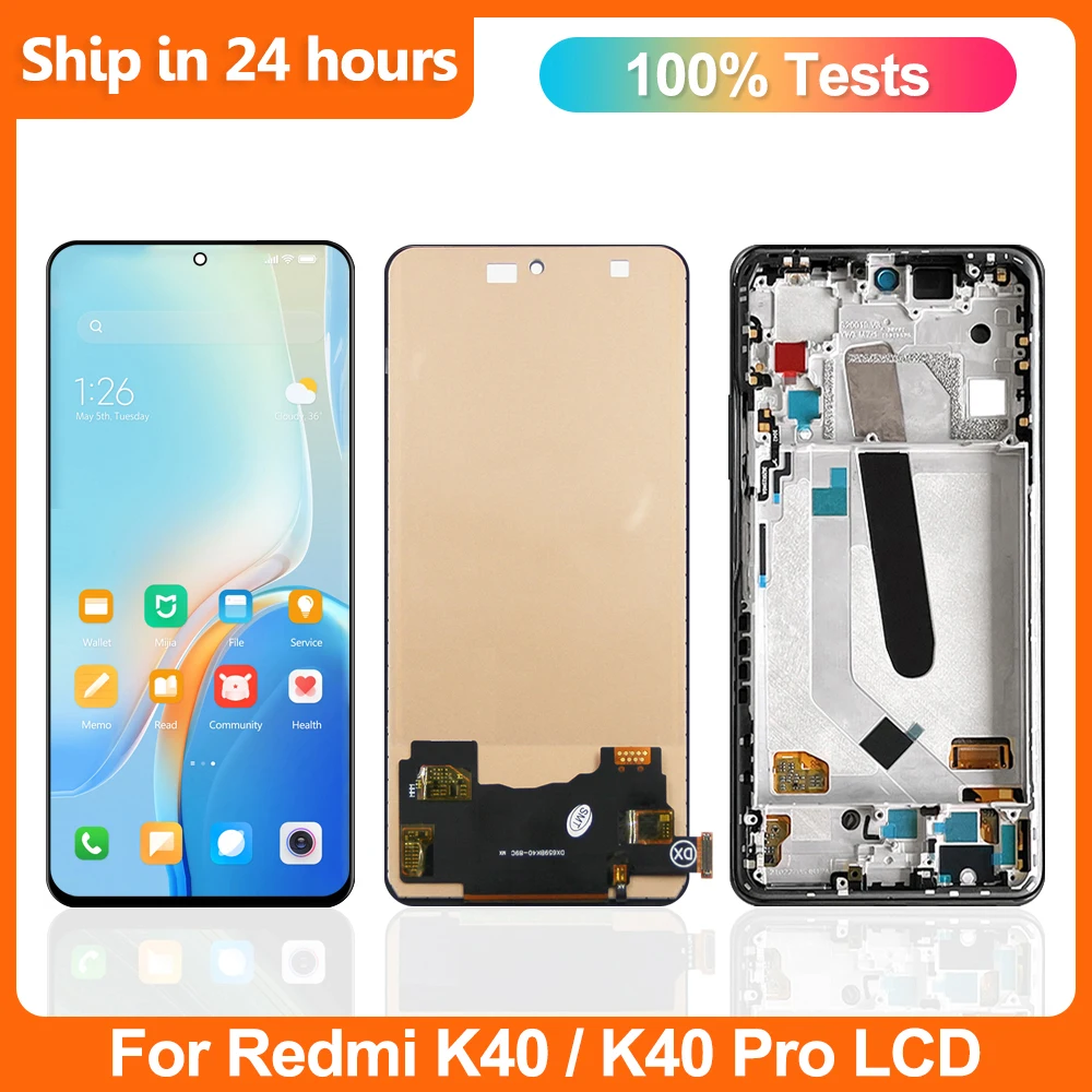 100% протестированный сенсорный ЖК-экран для Xiaomi Redmi K40 K40Pro, дигитайзер в сборе с рамкой для Xiaomi M2012K11AC M2012K11C