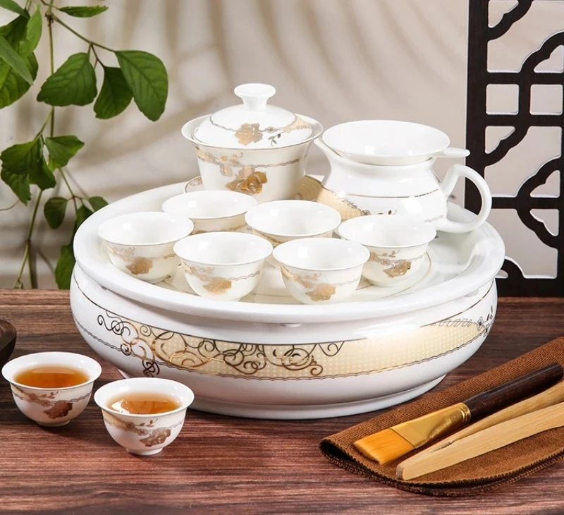 Набор из 11 предметов чайный набор gongfu настоящего костяного фарфора семейный