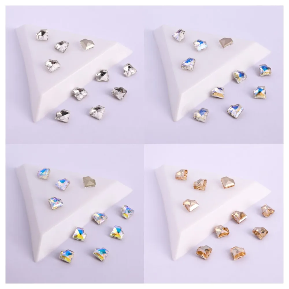 

7x7mm Concave Heart Pointed Bottom Glass Rhinestones Golden Back Glitter Crystal Nail Gems for Nail Art Decoration Nail Charms
