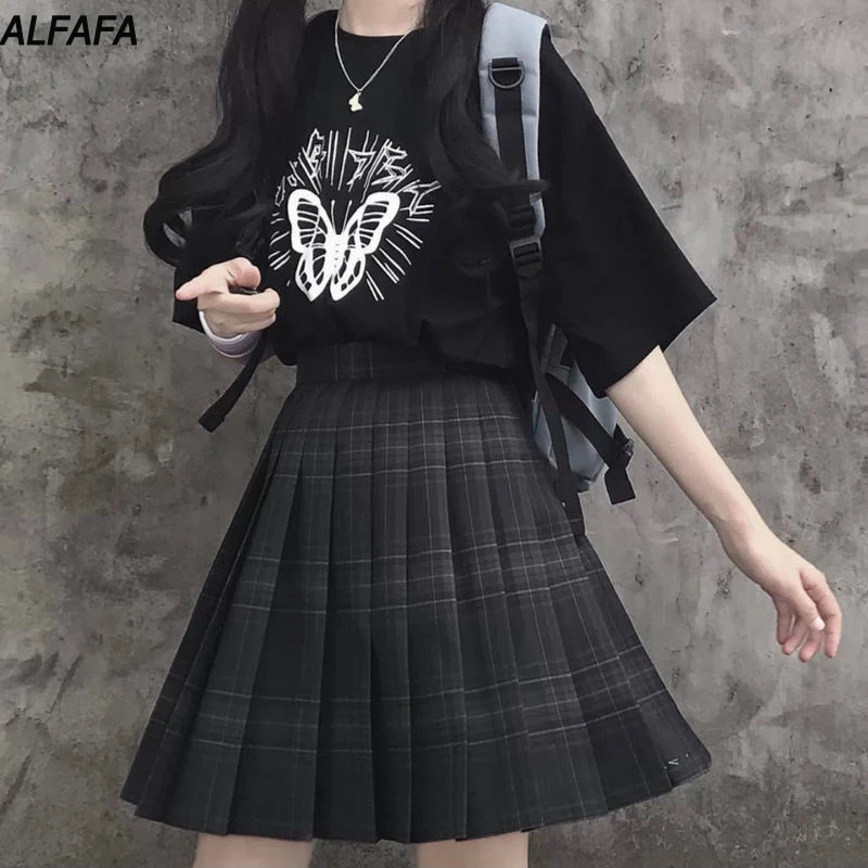 Женская плиссированная мини-юбка готическая Черная клетчатая юбка в стиле