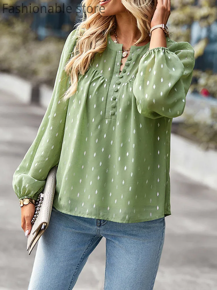 

Women Loose Casual Single Breasted Long Sleeve Chiffon Blouse Female Top