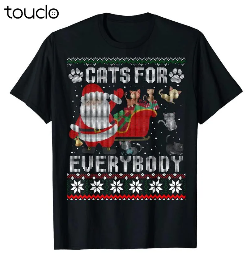 

New Cats For Everybody Christmas Cute Cat Lover Ugly Sweater T-Shirt Unisex S-5Xl Xs-5Xl Custom Gift Creative Funny Tee