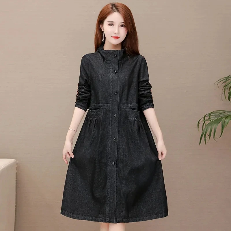 Джинсовый плащ женская уличная одежда длинная повседневная свободная