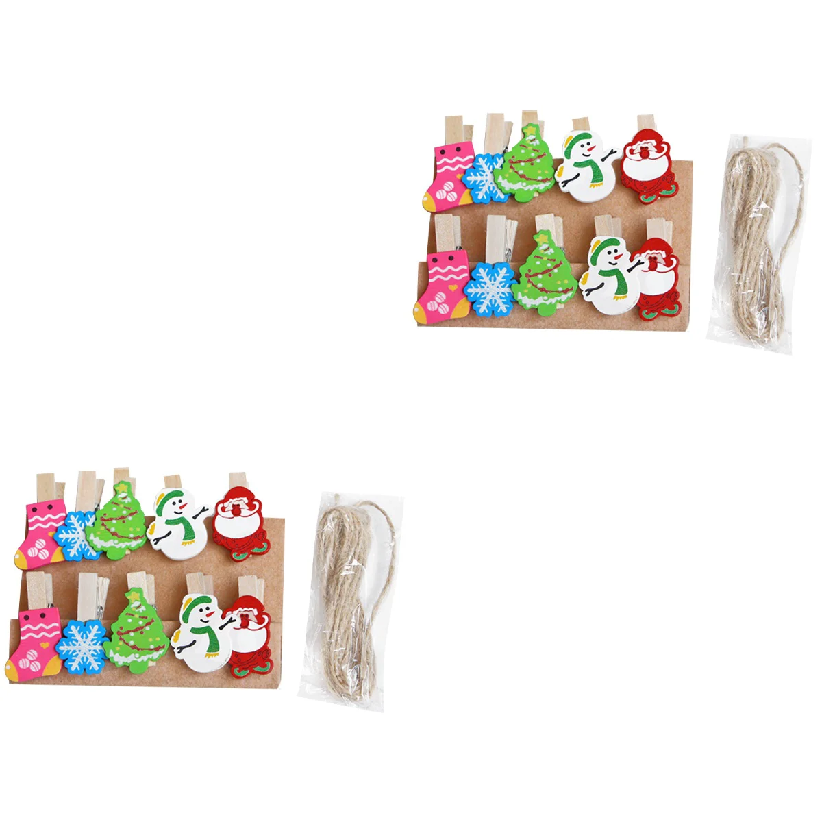 

60 Christmas Decorative Photo Clips Mini Clamp Cartoon Memo Clips with Rope