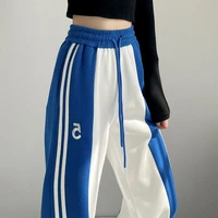 fashion contrast color casual sweatpants y2k pants 2022 new stitching elastic waist high street streetwear women trousers