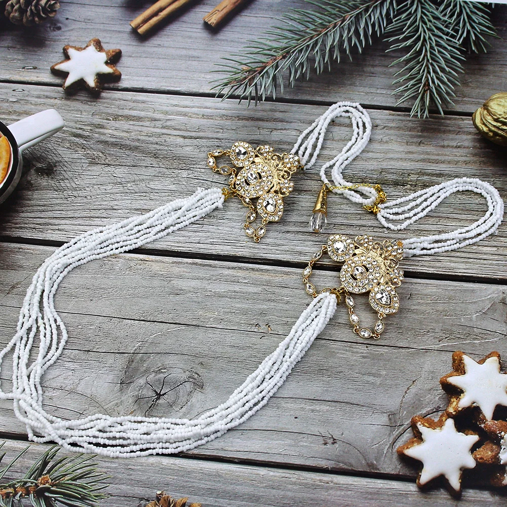 

Neovisson Gold Color Morocco Bridal Necklace Ladies Favorite Gift Beaded Necklaces Handmade Wedding Jewelry Bride Gift