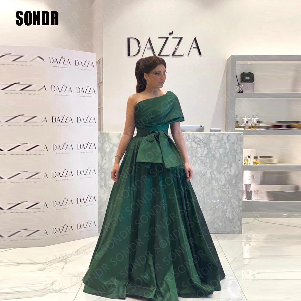 

SONDR Green A Line Long Custom Size Evening Dress Long One Shoulder Bow Dubai Formal Event Occasion Prom Gowns Dresses Vestidos