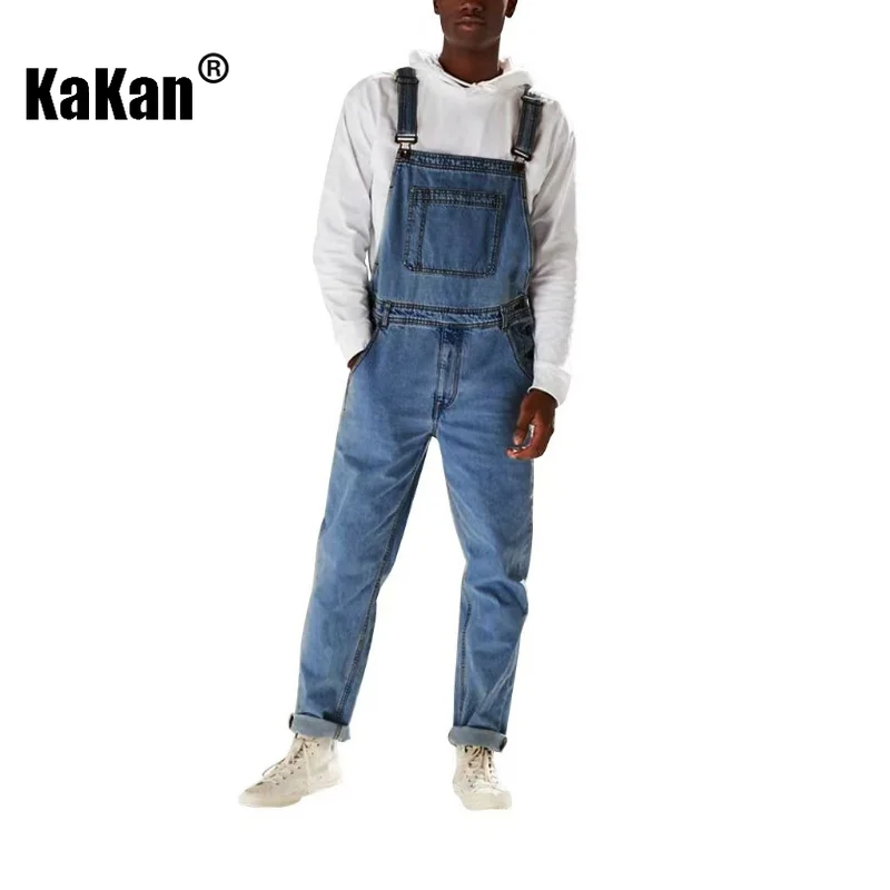 Kakan - New Street Fashion Men's Jeans From Europe and America, Dark Blue Black One Piece Strap Jeans K34-725