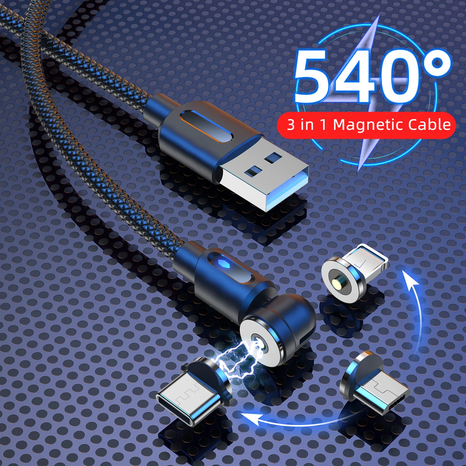 

Micro USB Type C Magnet Cable 540 Degrees Rotate Magnetic Charger Cord 3A Mobile Phone Fast Charging Wire For iPhone 13 Xiaomi