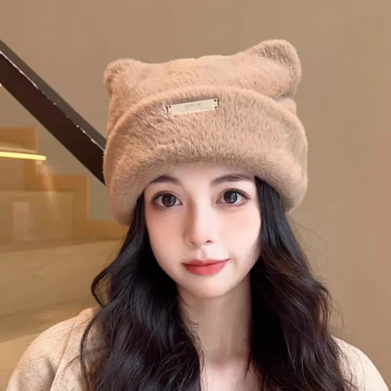 Женские шапки с милыми кошачьими ушками новинка 2024 корейская мода универсальные