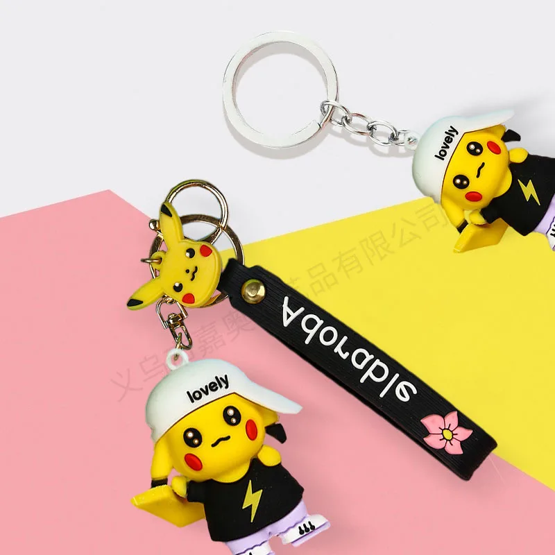 

Pikachu Model PVC Epoxy Doll Keychain Decoration Cartoon Flexible Glue Pokemon Car Key Chain Ornaments