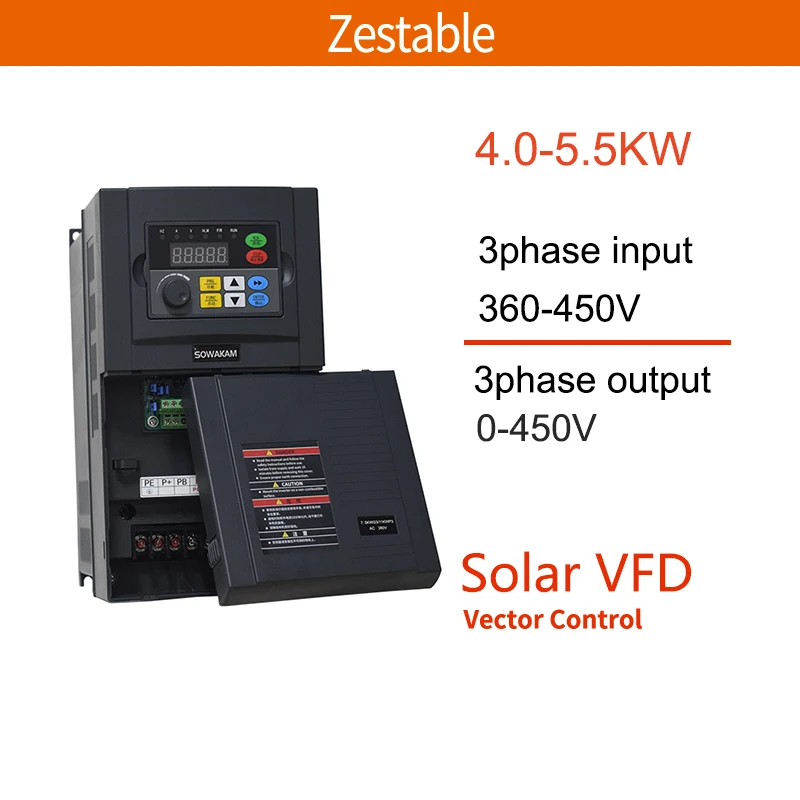 

Solar VFD Inverter 4KW 5.5KW Frequency Inverter 3Pase to 3Phase 380V Output Frequency Converter Variable Frequency Drive