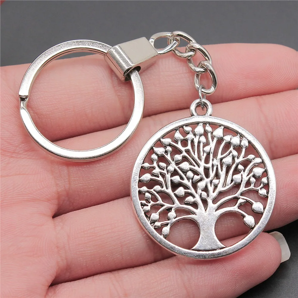 

Dropshipping Antique Silver Color 38x34mm New Round Tree Of Life Pendant Keyring Souvenirs Gift