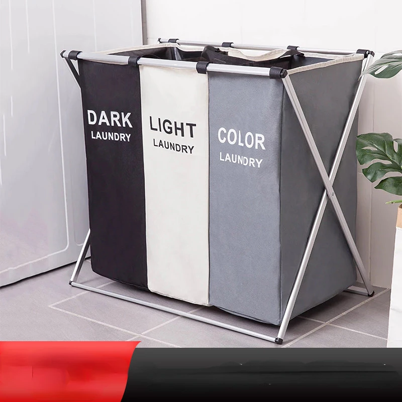 

Clothes Storage Basket Three Grid Organizer Basket Collapsible Large Laundry Hamper Waterproof Home Laundry Basket