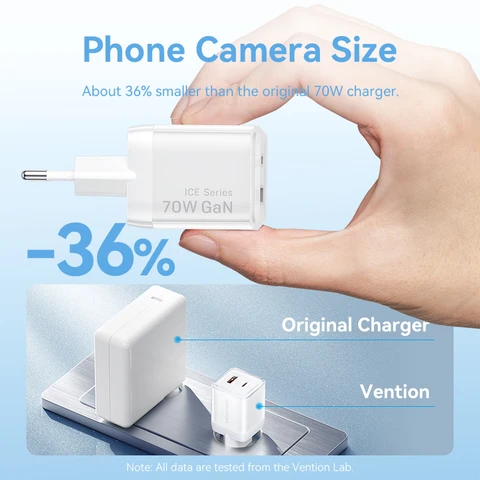 Зарядное устройство Vention 70 Вт GaN USB Type C Зарядное устройство PD QC PPS Портативное зарядное устройство для ноутбука iPhone 17 16 15 14 Pro Max Samsung