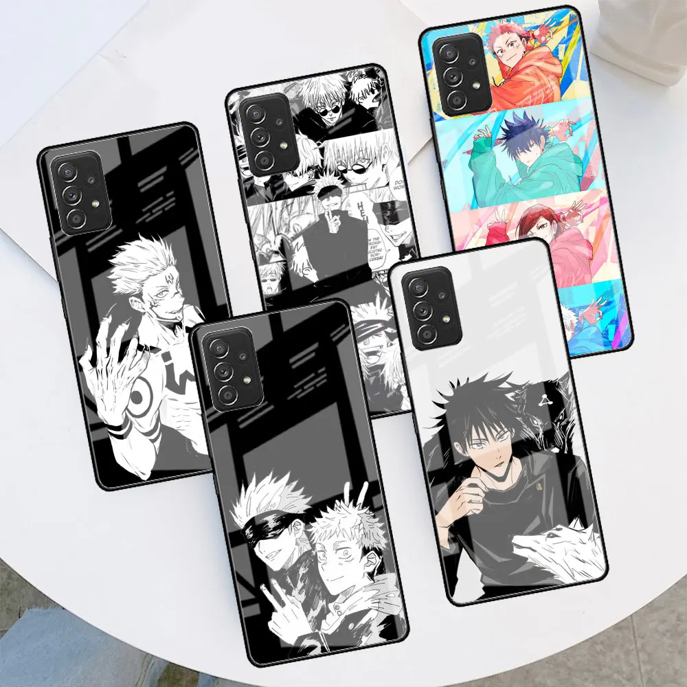 

Couple Kawayi Jujutsu Kaisen Anime Glass Case For Samsung Galaxy A52 A71 A50 A51 A70 A21s A31 A72 A10 A12 A30 A22 5G Phone Cover