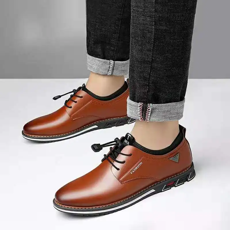 Men Dress Shoe Cowhide Leather Shoes Men's Comfortable Low-top British Casual Shoe Platform Shoes Man Formal Shoes