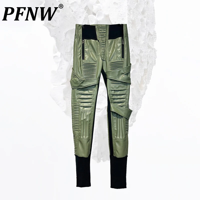 

Мужские кожаные брюки PFNW, черные Асимметричные плиссированные брюки на молнии с эластичным поясом, в стиле панк, на осень/зиму, 12Z4019