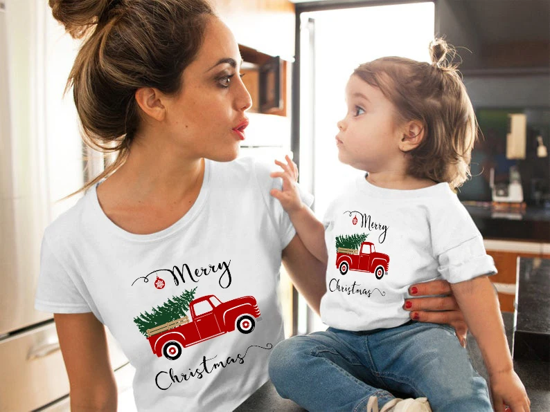 

Christmas Tree Mommy and Me Clothes Baby Girl Mommy and Daughter Matching Merry Christmas Shirt Vintage Family Sets M