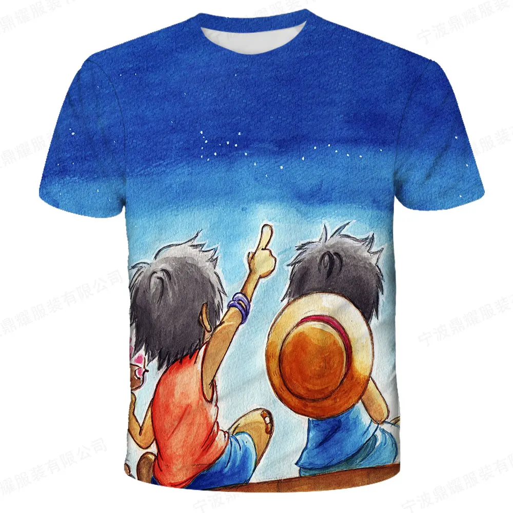 

Необычная романтичная Детская футболка с рисунком на спине, Освежающая голубая детская соломенная шляпа Луффи с коротким рукавом, детский топ