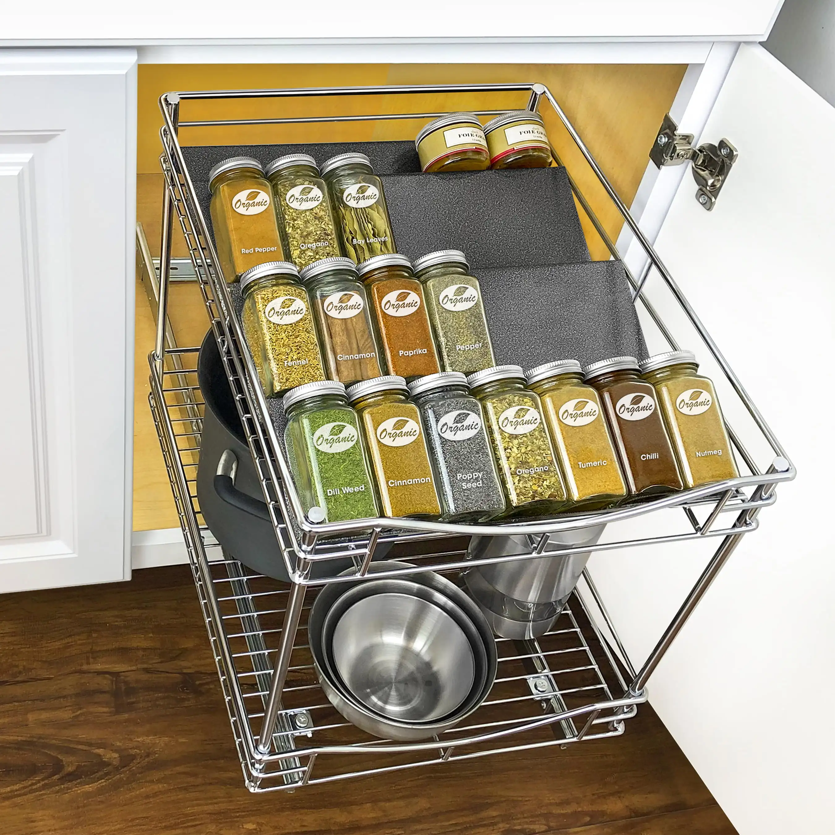 

13-1/4" Wide Heavy Gauge Steel Spice Drawer Organizers for Spice Jars, Herbs, Seasonings - Silver Metallic